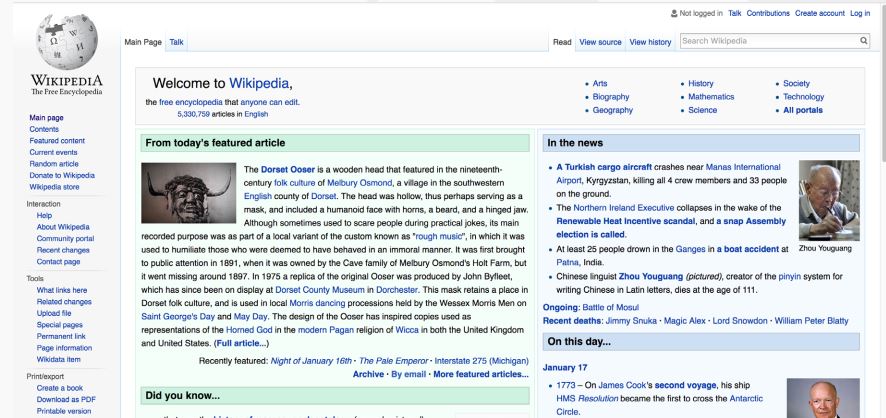 ویکی‌پدیا با طراحی ساده، اما محبوب خود
